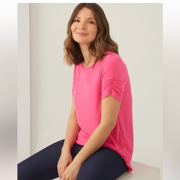 Kim & Co. Brazil Knit Short Ruched Sleeve Top - Picture 3 of 10